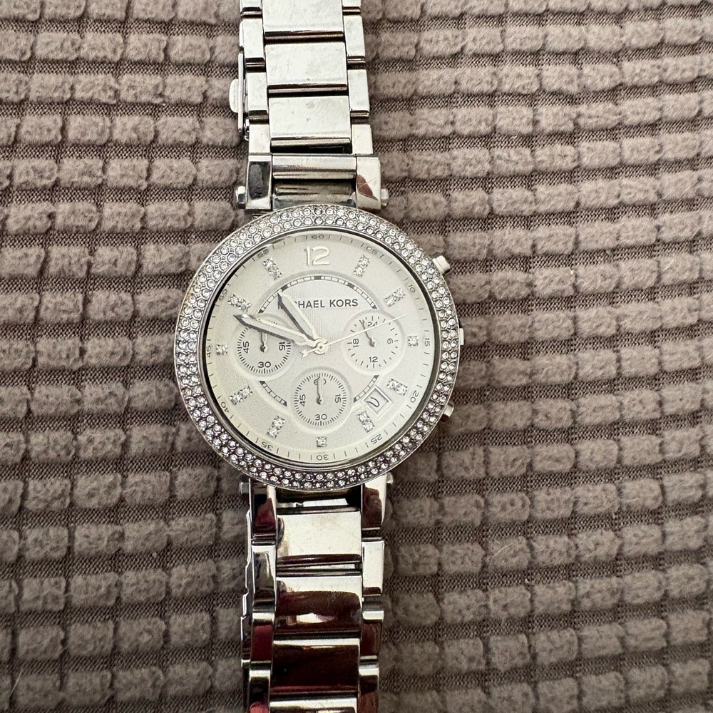 Michael Kors Silver Crystal-Accented Women's Watch